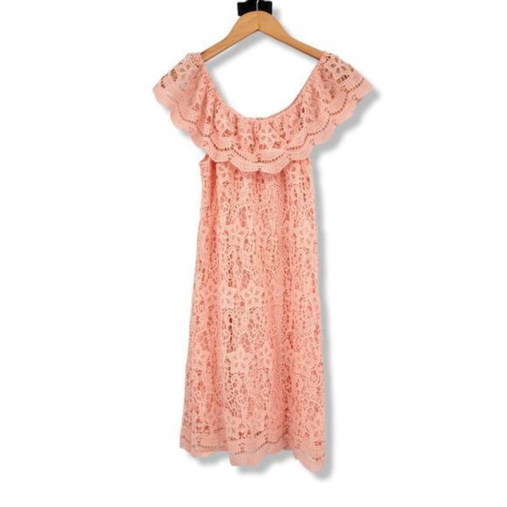 NEW Maniju Women's Pink Lace Crochet Off Shoulder Dress Size Medium - Picture 1 of 11